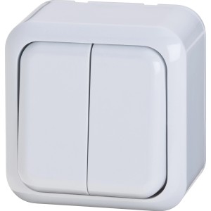 Weißer Serienschalter Aufputz für unabhängiges Schalten von zwei Verbrauchern im Innenbereich.