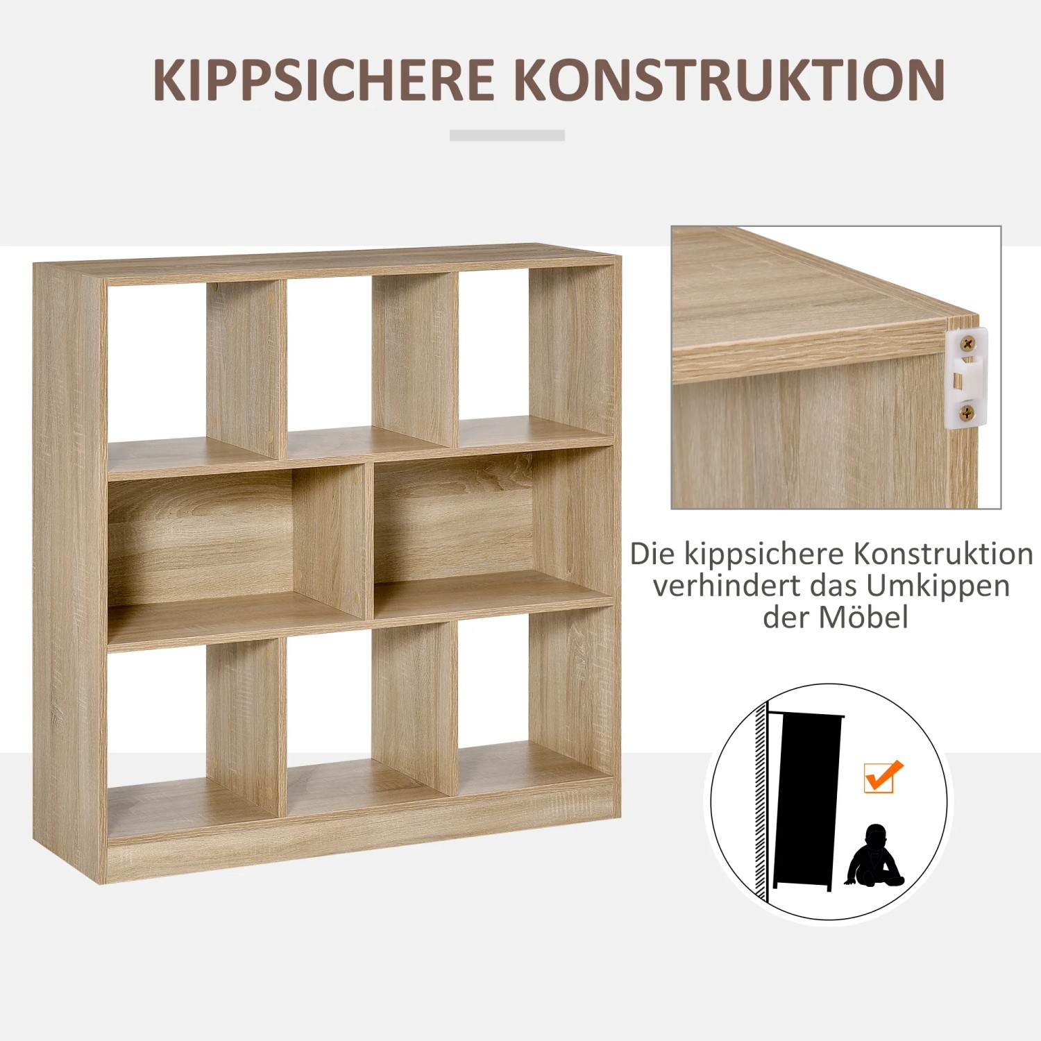 HOMCOM Bücherregal mit 3 Böden, Holzregal für Wohnzimmer/Büro, 97,5x30x100cm, kippsichere Konstruktion.