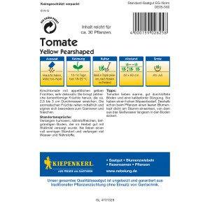 Samentüte Kiepenkerl Obsttomaten Yellow Pearshaped, gelbe, birnenförmige Tomaten.