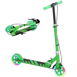 Grüner AIYAPLAY Kinder Scooter aus Metall und Kunststoff mit Leuchträdern, höhenverstellbar.