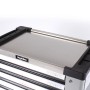 Mephisto Premium XXL Werkzeugwagen mit 9 Schubladen, Edelstahlabdeckung und schwarzem Kantenschutz.