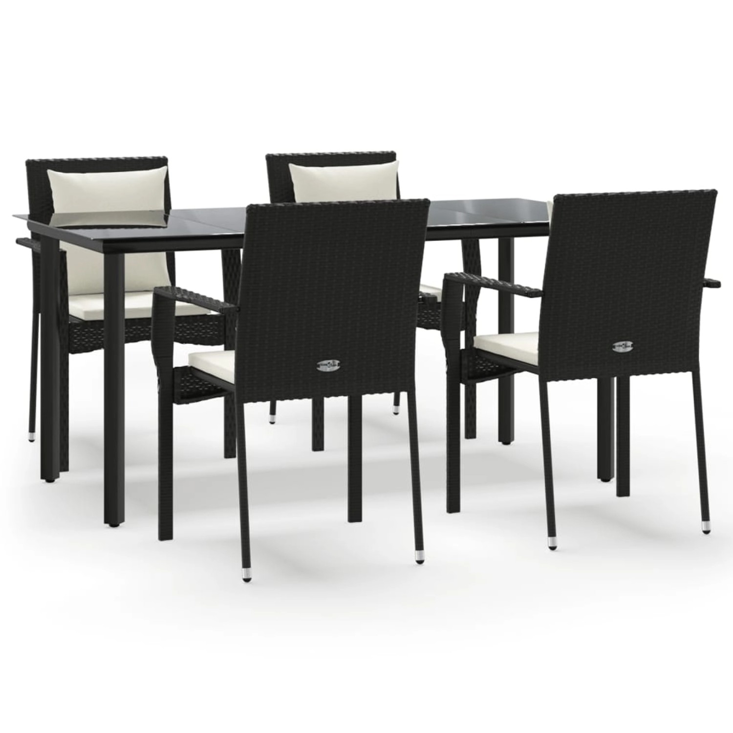 vidaXL 5-Tlg Garten-Essgruppe mit Kissen Schwarz Poly Rattan 3185110