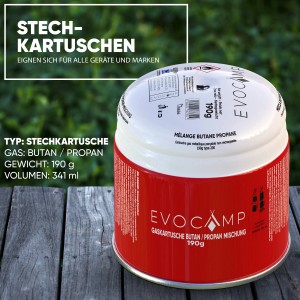 Evocamp Gaskartusche, 190g Butan/Propan Stechkartusche für Campingkocher.
