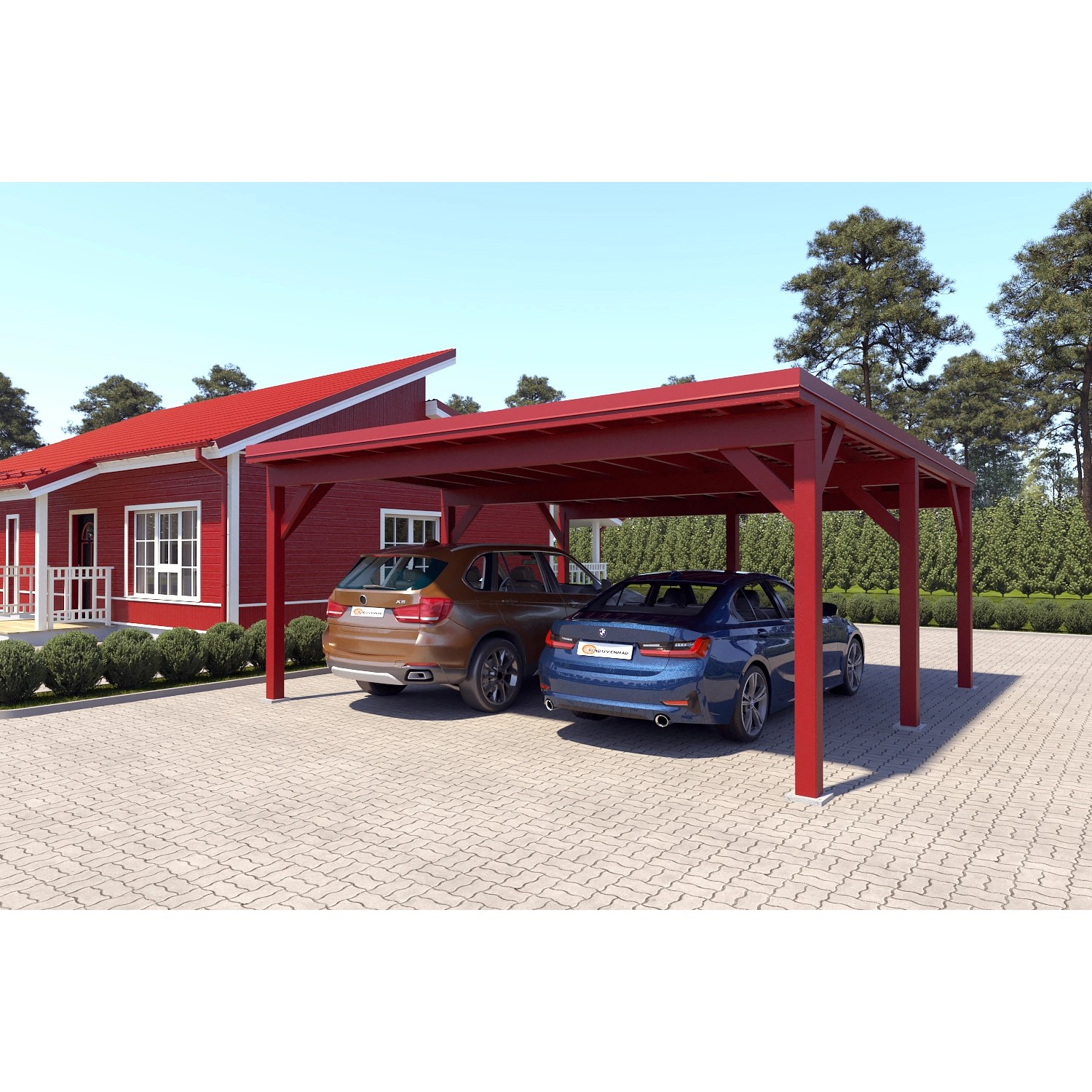 Holzbrüder Carport Ralf 36m² 150kg/m² Oxidrot-Rot günstig online kaufen