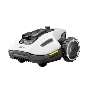 Mammotion Yuka Mini 600 Mähroboter: Weißer Rasenroboter mit Allradantrieb und Hinderniserkennung.