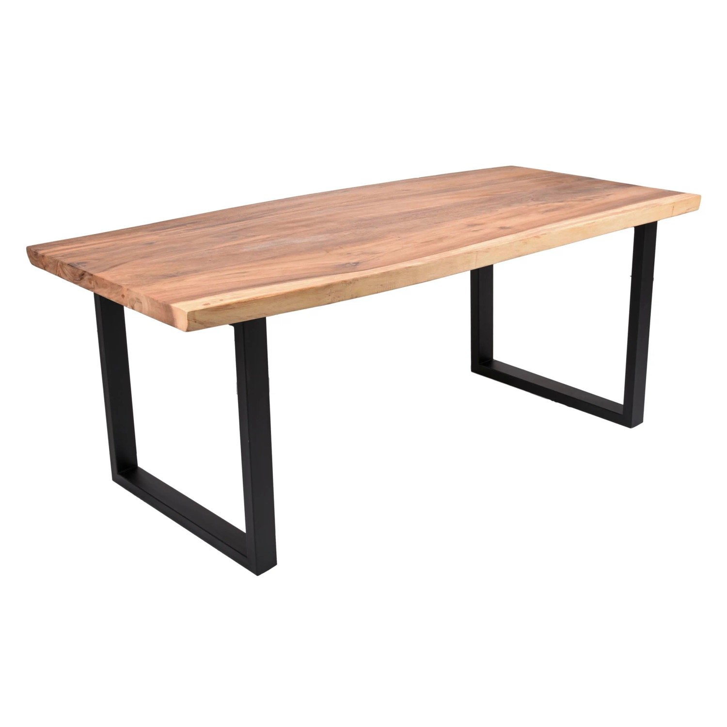 DELUKE Esstisch TESSA mit Baumkante Suarholz 200x100x76cm Holztisch mit Metallgestell Baumkantentisch Tischbeine Schwarz