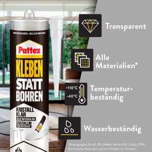 Pattex Kleben statt Bohren Kristallklar Montagekleber, 290g Kartusche.