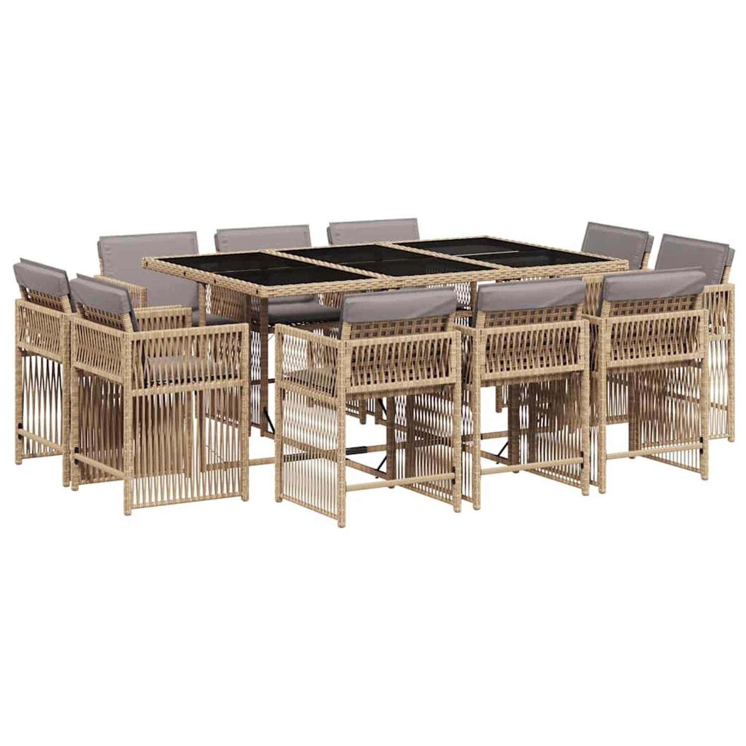 vidaXL 11-Tlg Garten-Essgruppe mit Kissen Beigemischung Poly Rattan 3211752 günstig online kaufen