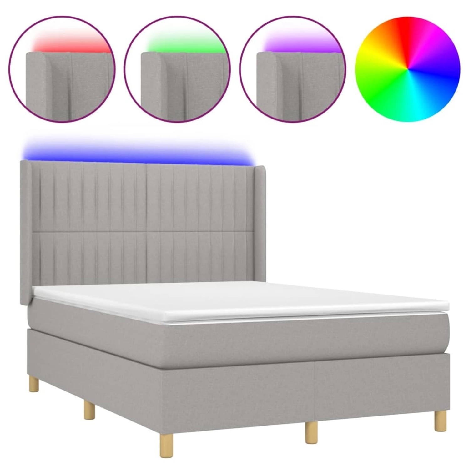 vidaXL Boxspringbett mit Matratze & LED Hellgrau 140x190 cm Stoff 3139029 günstig online kaufen