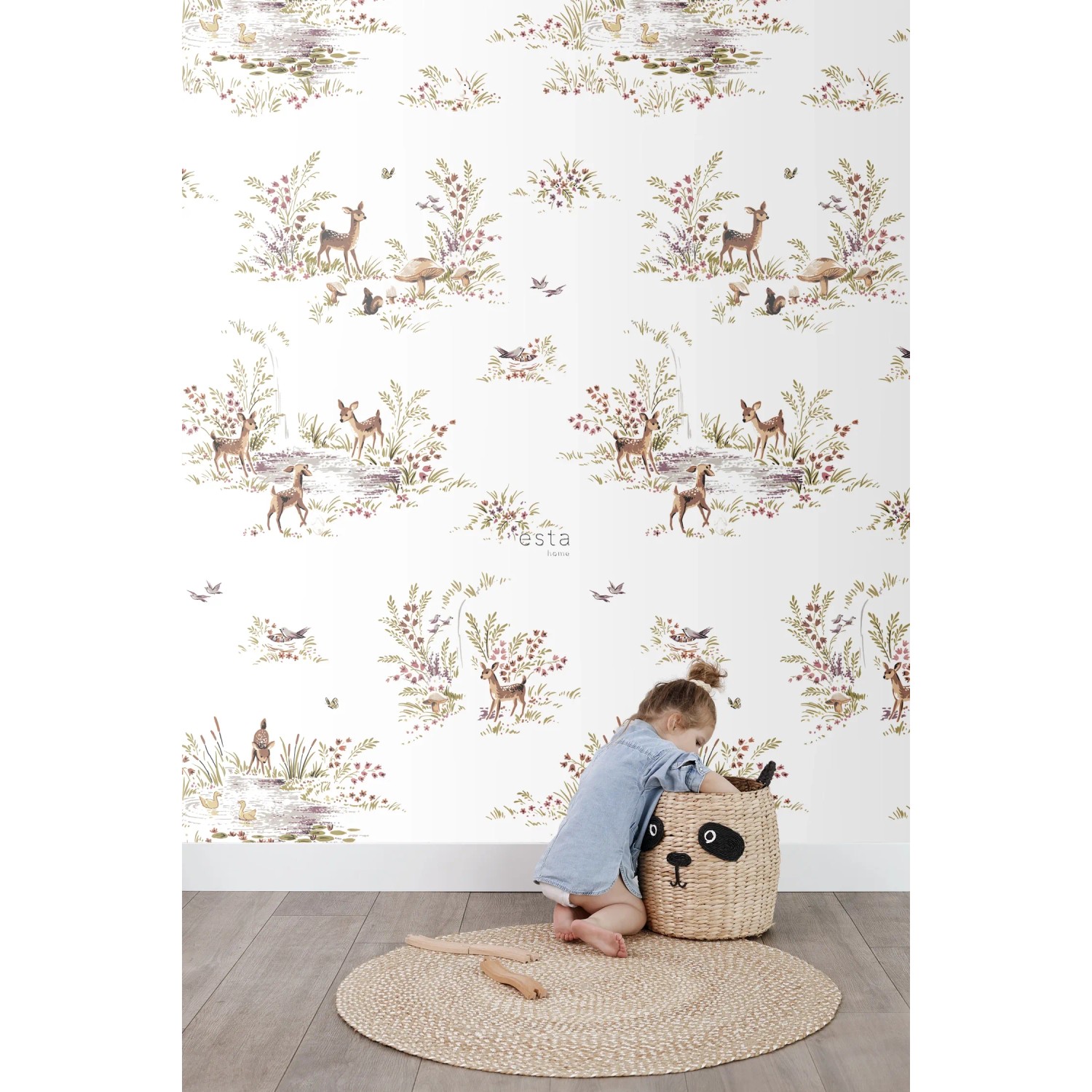 ESTAhome Fototapete Hirsche (Grün/Braun, 200x279cm) im Kinderzimmer.