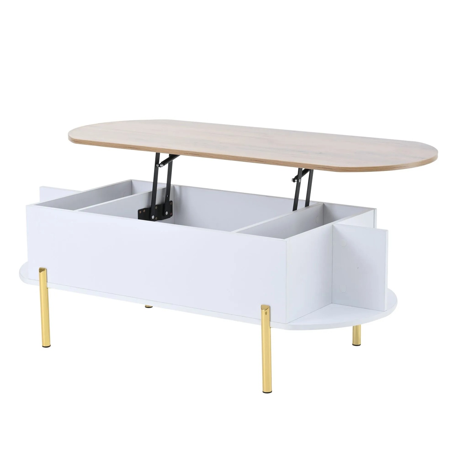 okwish Couchtisch mit Höhenverstellbarer Platte Stauraum Ablageflächen 120x50x43cm Weiß