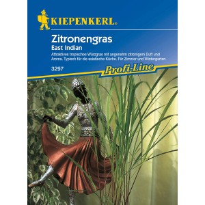 Kiepenkerl Zitronengras East Indian Saatgut, Packung mit Pflanze und Deko-Figur.