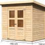Karibu Holz-Gartenhaus Neuenburg, unbehandelt, mit Pultdach und Doppeltür. Abmessungen: 208x150 cm.