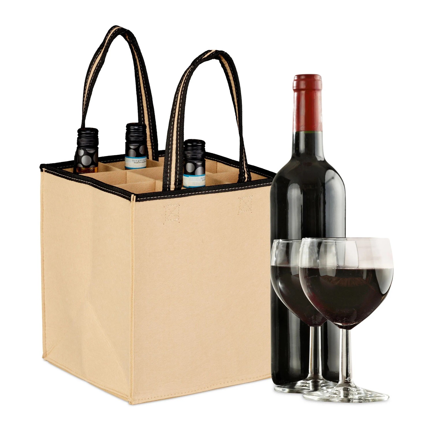 Relaxdays Flaschentasche Filz Beige für 9 Flaschen 45 cm x 24 cm x 24 cm 300 g