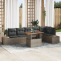 Graues 7-teiliges vidaXL Garten-Sofa-Set aus Poly Rattan mit Stauraum und Tisch.