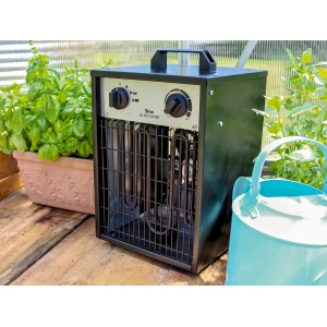 Vitavia Elektroheizung Carinae 3 kW, eckige Gewächshausheizung mit Schutzgitter und Tragegriff.