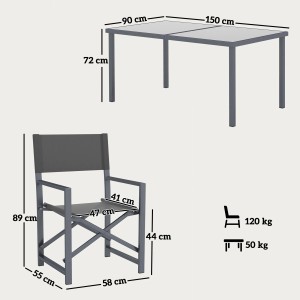 Maße des grauen Outsunny Gartenmöbel-Sets mit Tisch und Stuhl mit Netzstoff.