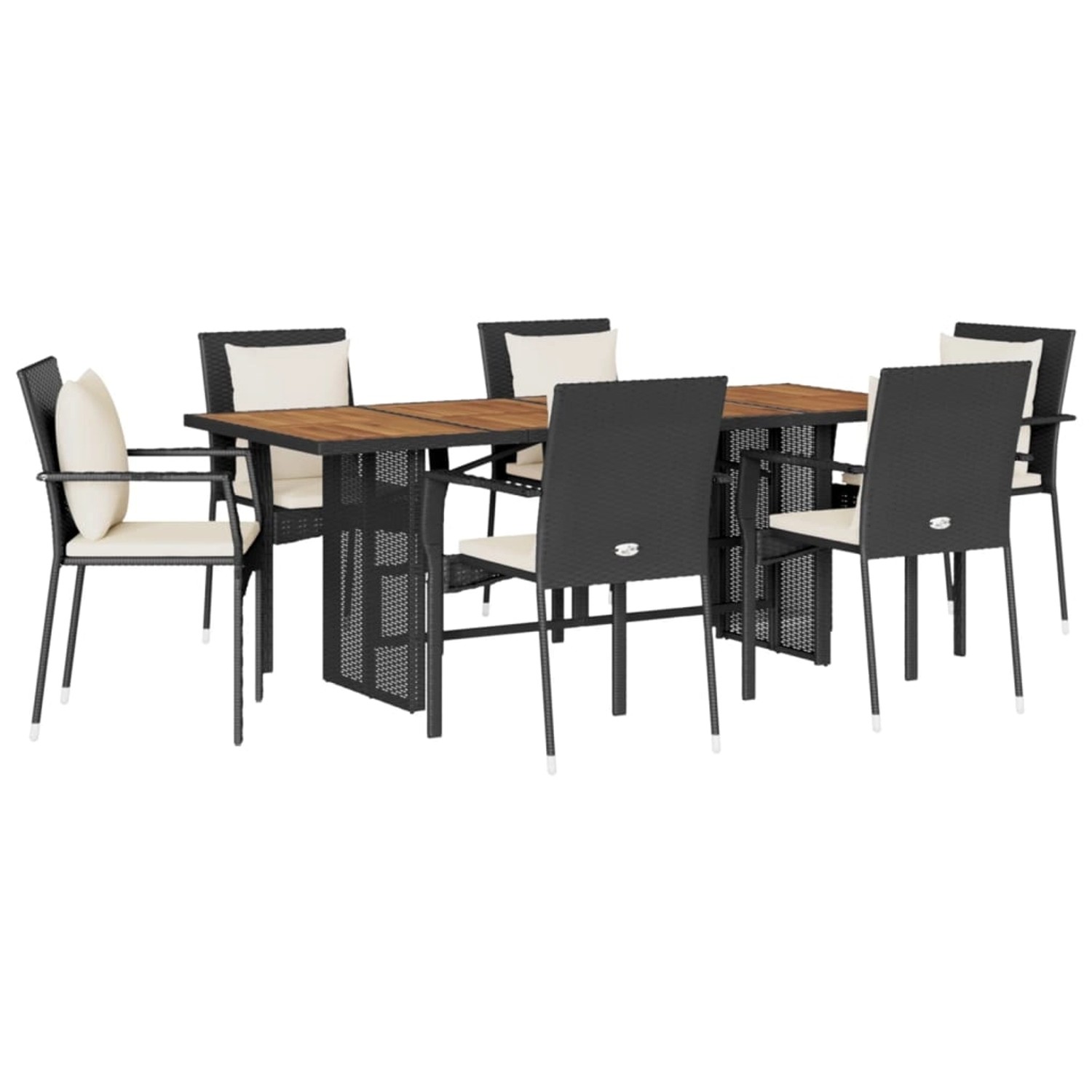vidaXL 7-Tlg Garten-Essgruppe mit Kissen Schwarz Poly Rattan 3213498 günstig online kaufen