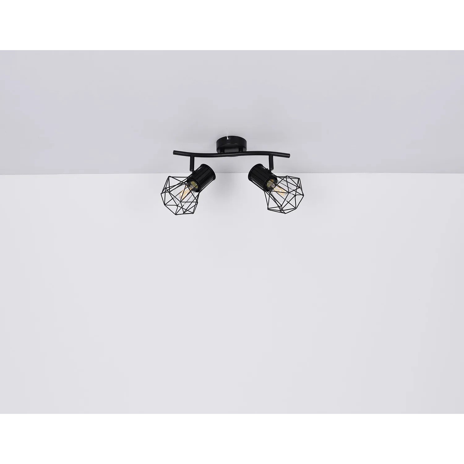 Schwarzer Globo Deckenstrahler Priska, 2-flammig, mit diamantförmigen Metallgittern.