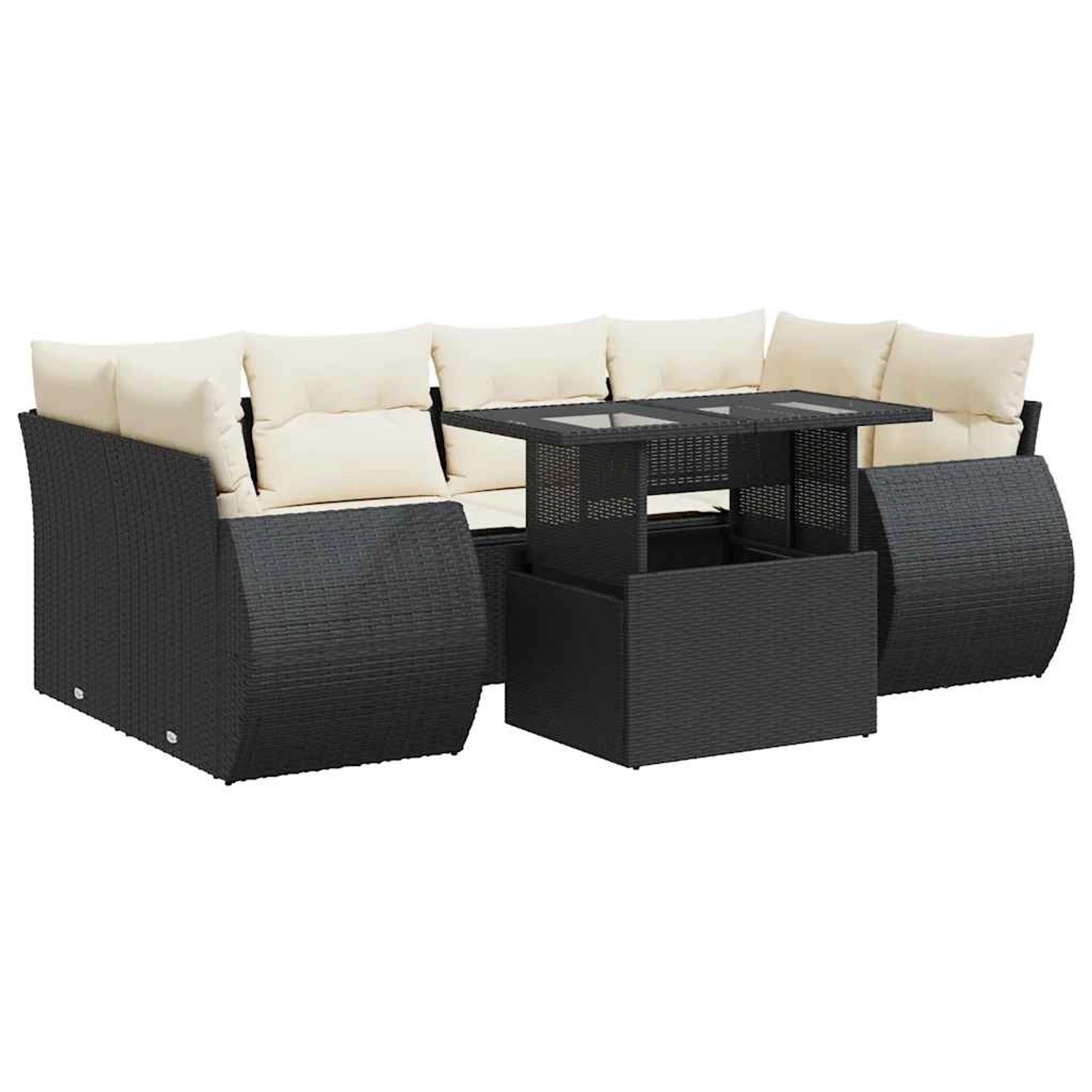 vidaXL 7-Tlg Garten-Sofagarnitur mit Kissen Schwarz Poly Rattan 3326587 günstig online kaufen