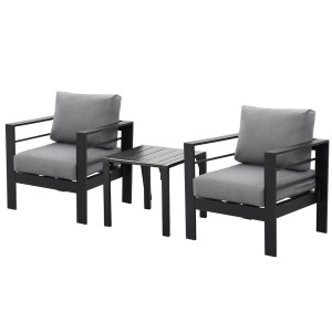 MeXo Bistroset, 2 Sessel und Tisch für Balkon/Terrasse, Gartenmöbel Set, Schwarz.