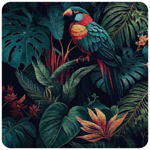 SANILO Badematte Exotic mit Papagei und tropischen Blättern für Badewanne und Dusche.