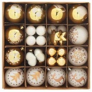 vidaXL Weihnachtskugel-Set, 40-teilig, weiß und gold, verschiedene Designs.