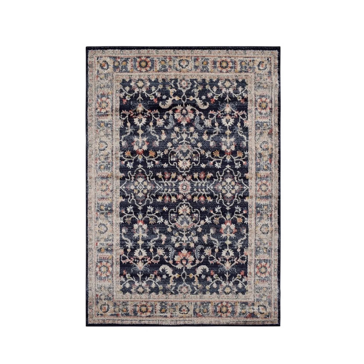 Vercai Rugs Teppich Florence Floral Marineblau Beige 200 x 290 cm