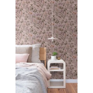 Sanders & Sanders Tapete Feldblumen altrosa im Schlafzimmer, florales Muster.