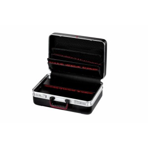 Geöffneter, schwarzer Werkzeugkoffer PARAT CLASSIC Plus CP-7 mit Werkzeugfächern.