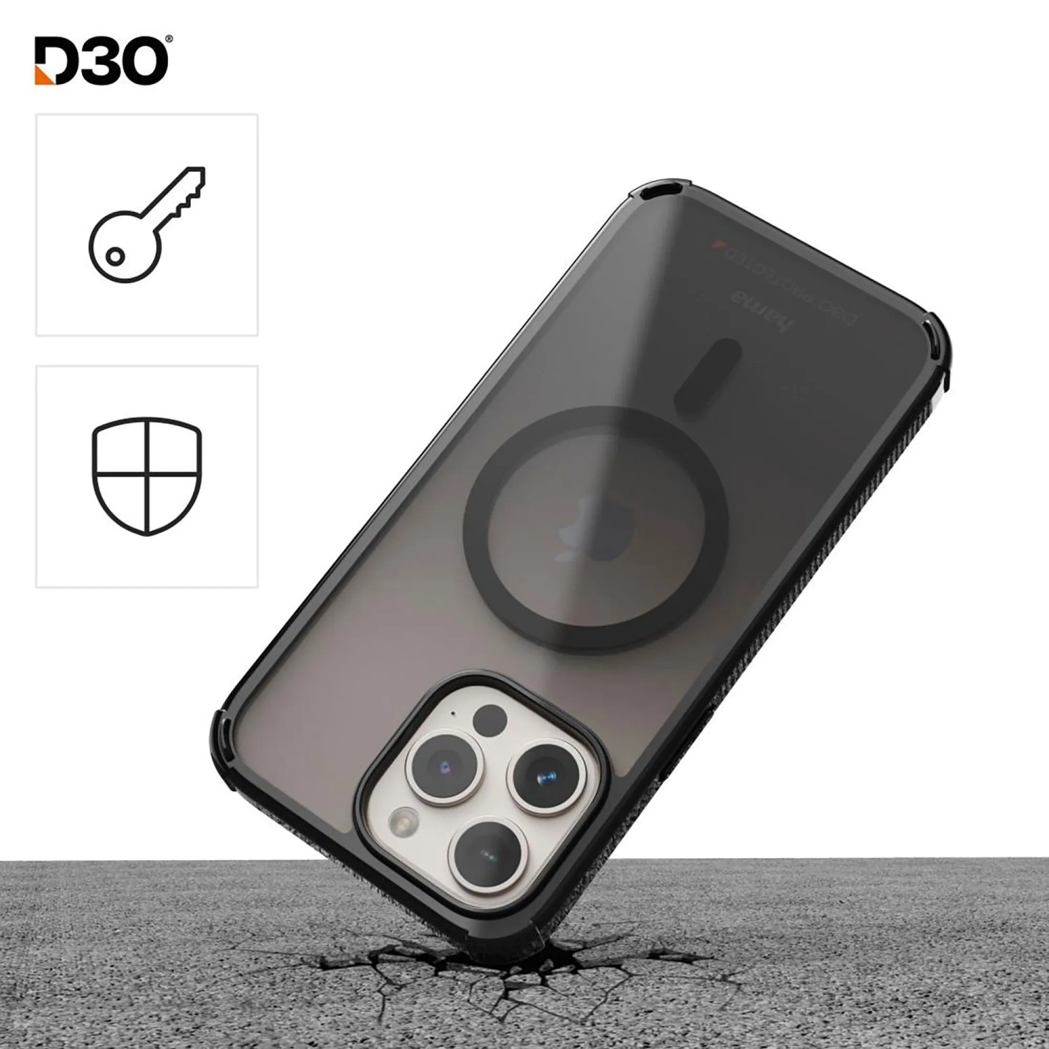 Schwarze Hama Handyhülle Extreme Protect für iPhone 16 Pro mit MagSafe Ring, D3O-Sturz- und Kratzschutz.