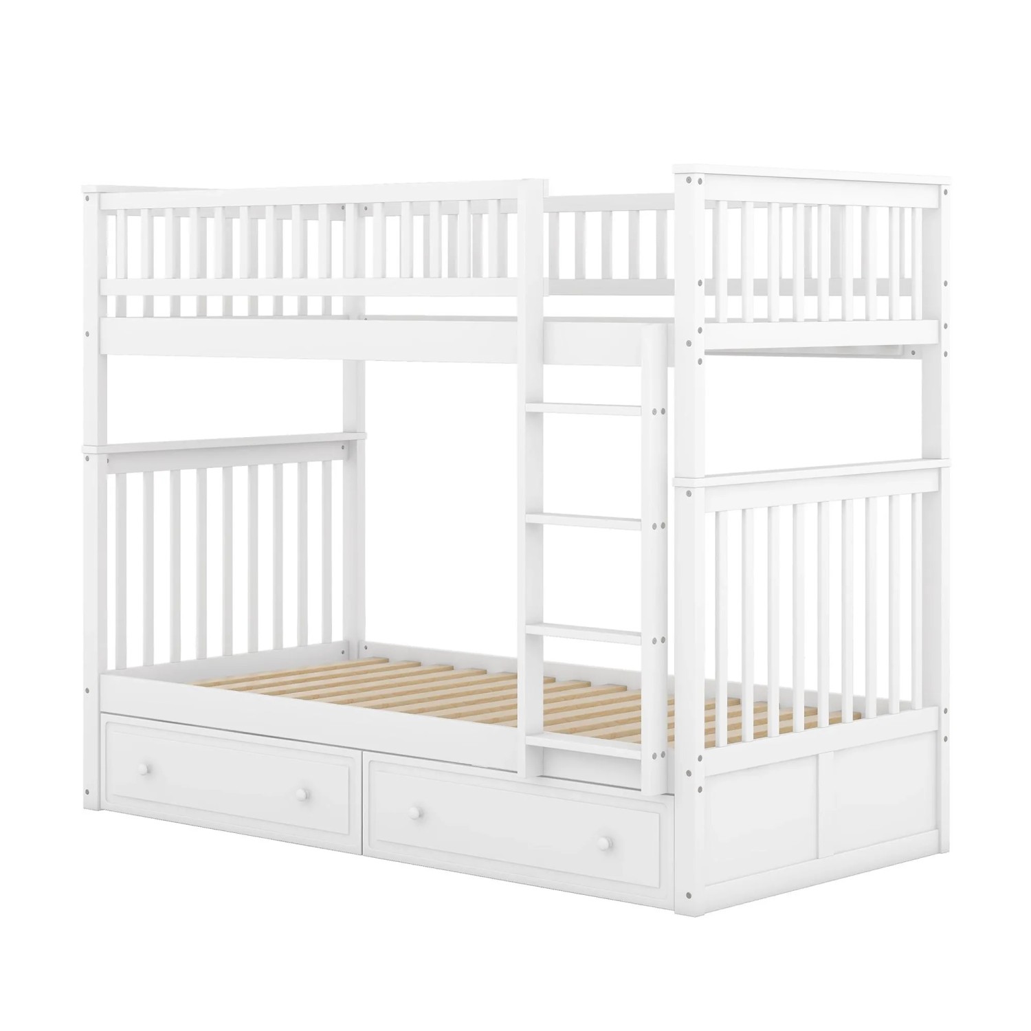 KOMHTOM Etagenbett 90x200Cm Kinderbett Funktionelle Bett Mit Schubladen Cabrio-Bett Kiefernholz Weiß Ohne Matratze
