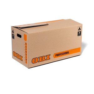 OBI Umzugskarton Professional, 80 l, mit Tragegriffen und Beschriftungsfeldern.