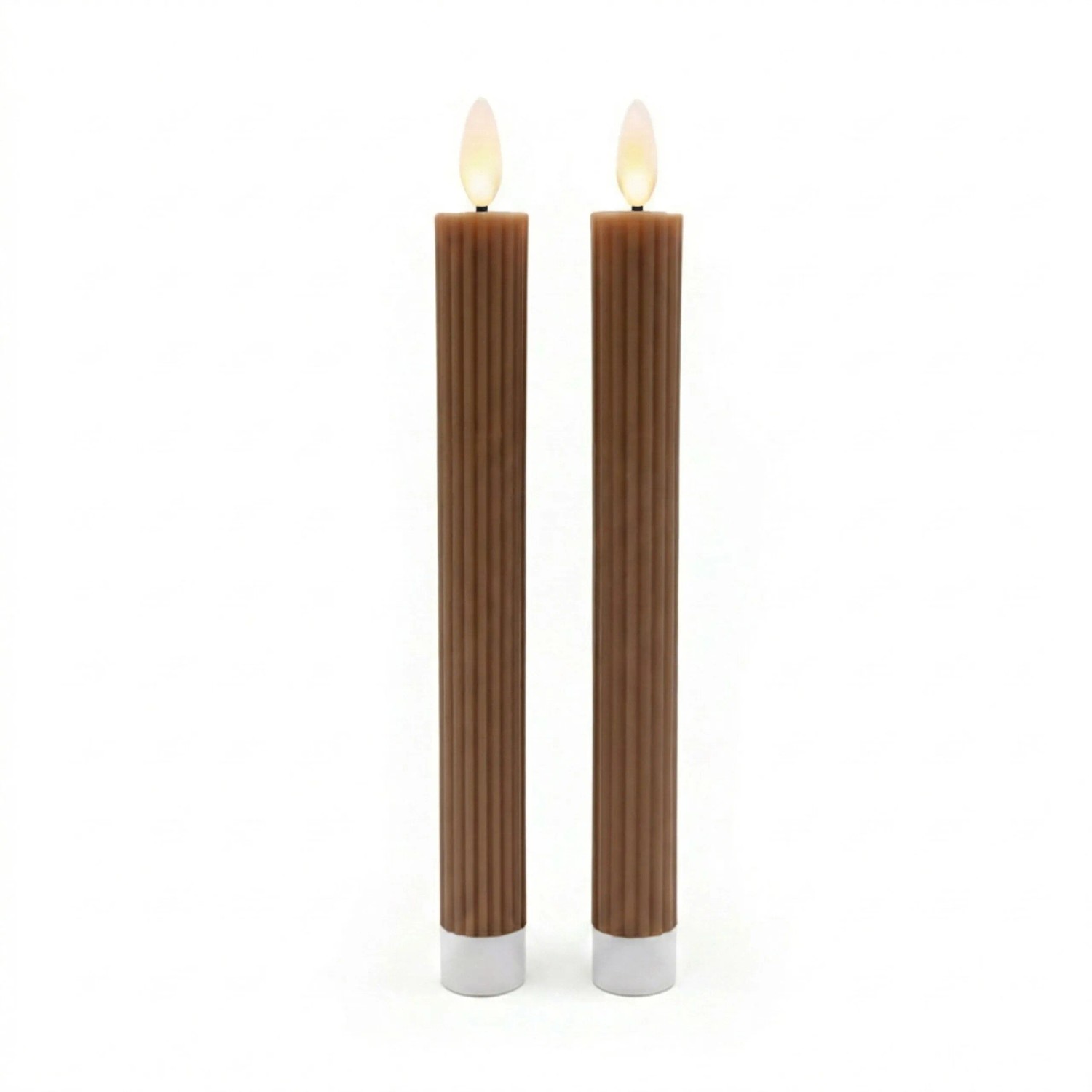 Relaxdays LED Stabkerzen 2er Set Echtwachs Coffee Flackernd mit Timer 25 cm x 2 cm