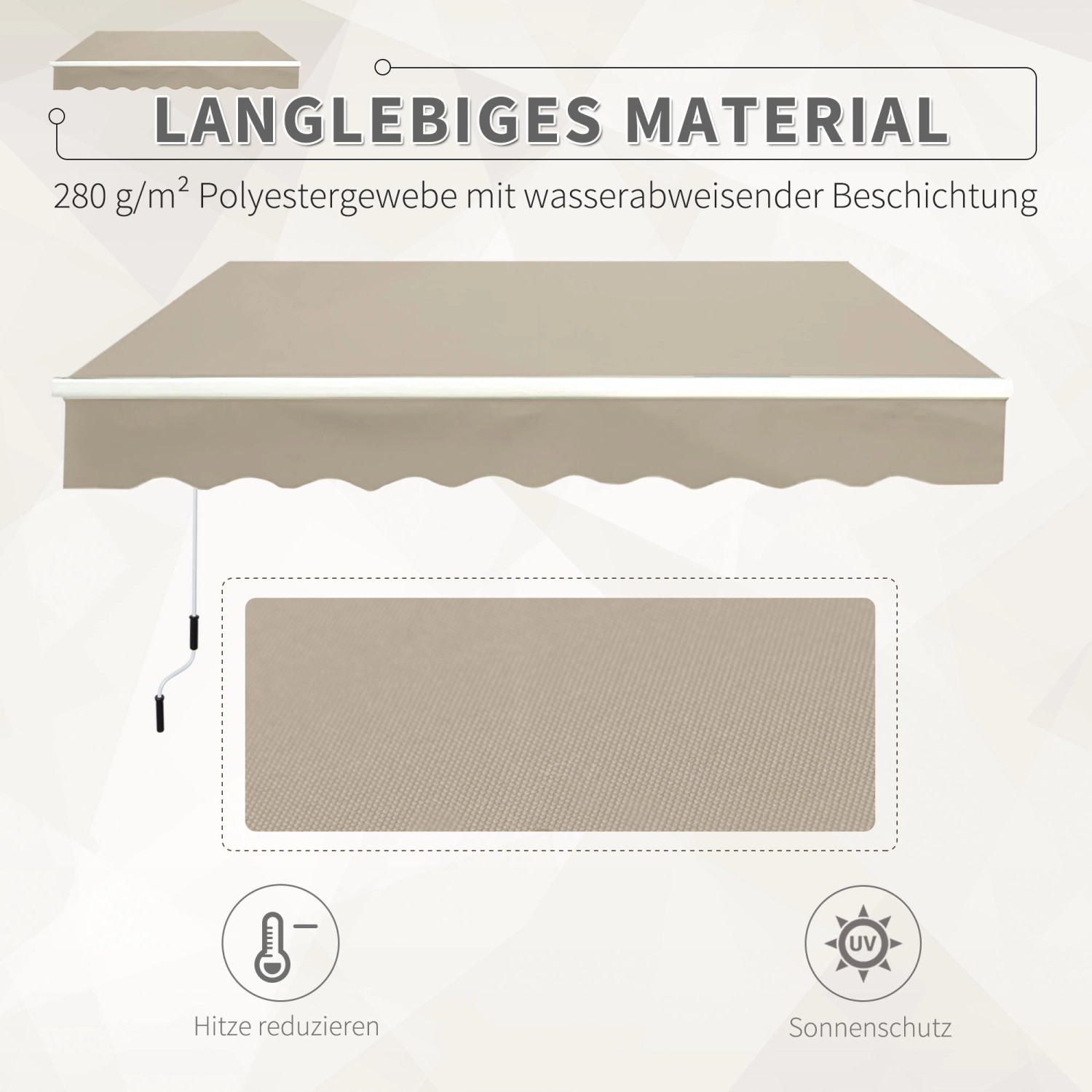 Beige Outsunny Gelenkarmmarkise aus Aluminium und Polyester, geeignet für Balkon und Terrasse.