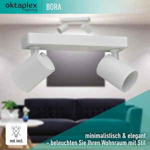 Weißer, 2-flammiger Oktaplex Bora LED Deckenstrahler aus Aluminium, dreh- und schwenkbar.