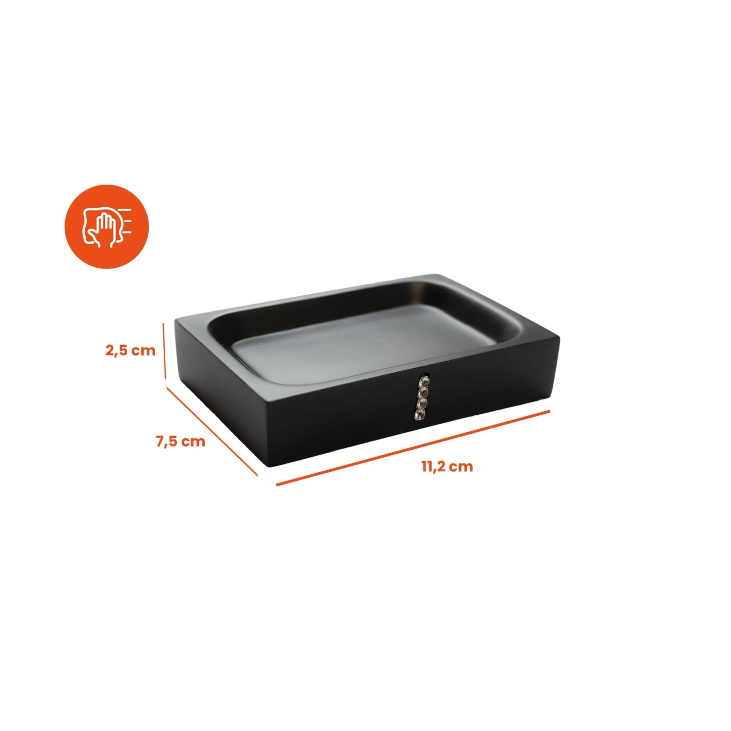 Schwarze Bagnoxx Seifenschale mit Dekosteinen, 11,2x7,5x2,3cm, für Bad und Küche.
