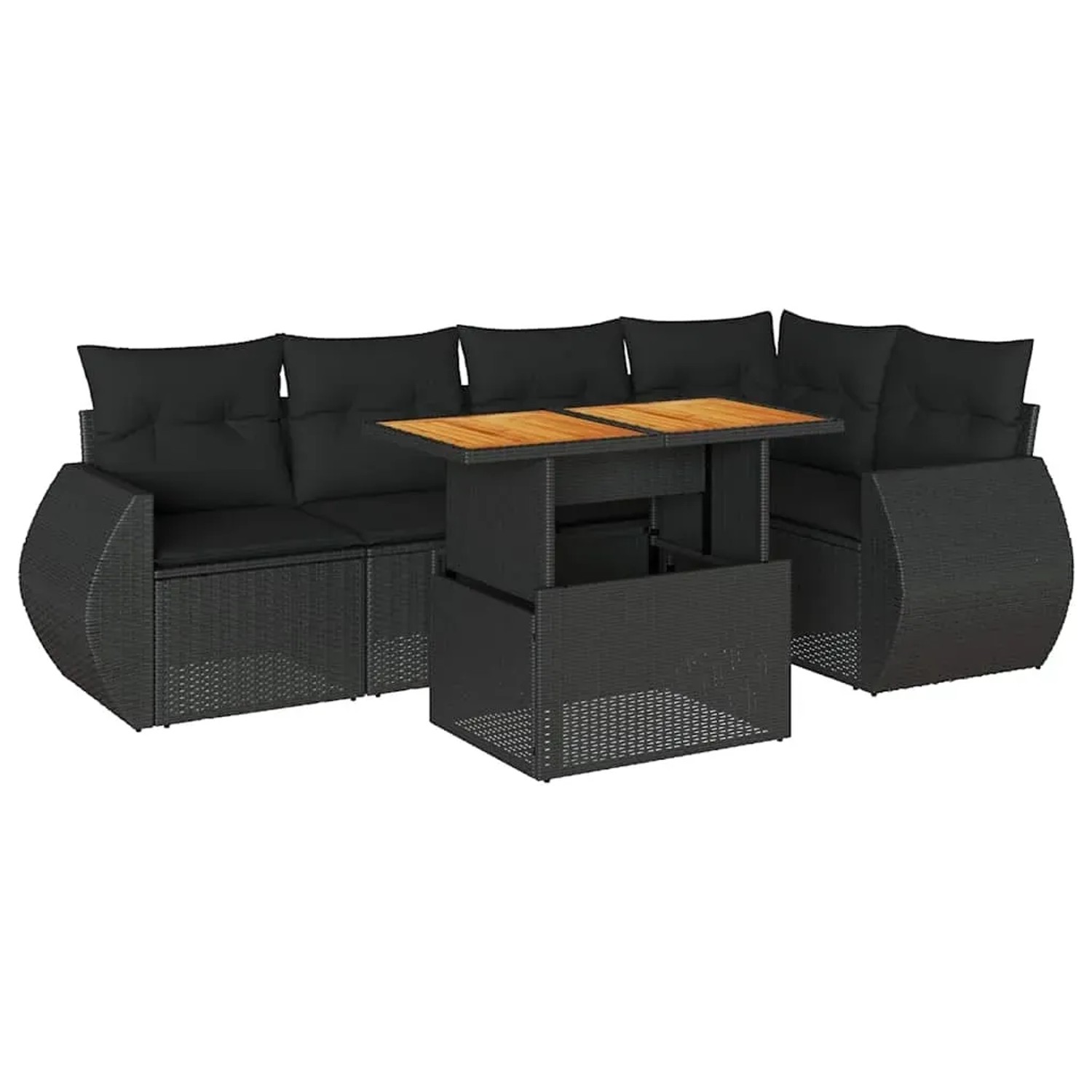 vidaXL 6-Tlg Garten-Sofagarnitur mit Kissen Schwarz Poly Rattan 3327261