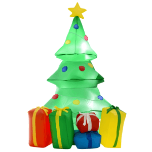 Aufblasbarer HOMCOM Weihnachtsbaum mit gelbem Stern, bunten Lichtern und Geschenken. Festliche Weihnachtsdekoration.