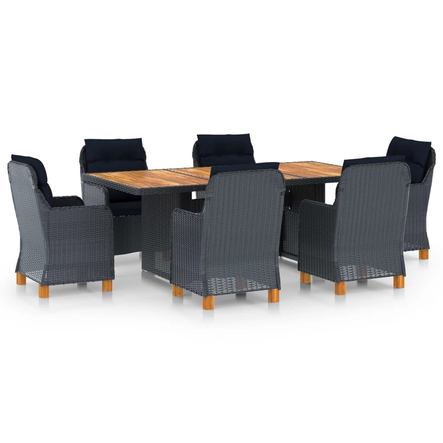 vidaXL 7-tlg Garten-Essgruppe mit Auflagen Poly Rattan Dunkelgrau Modell 6