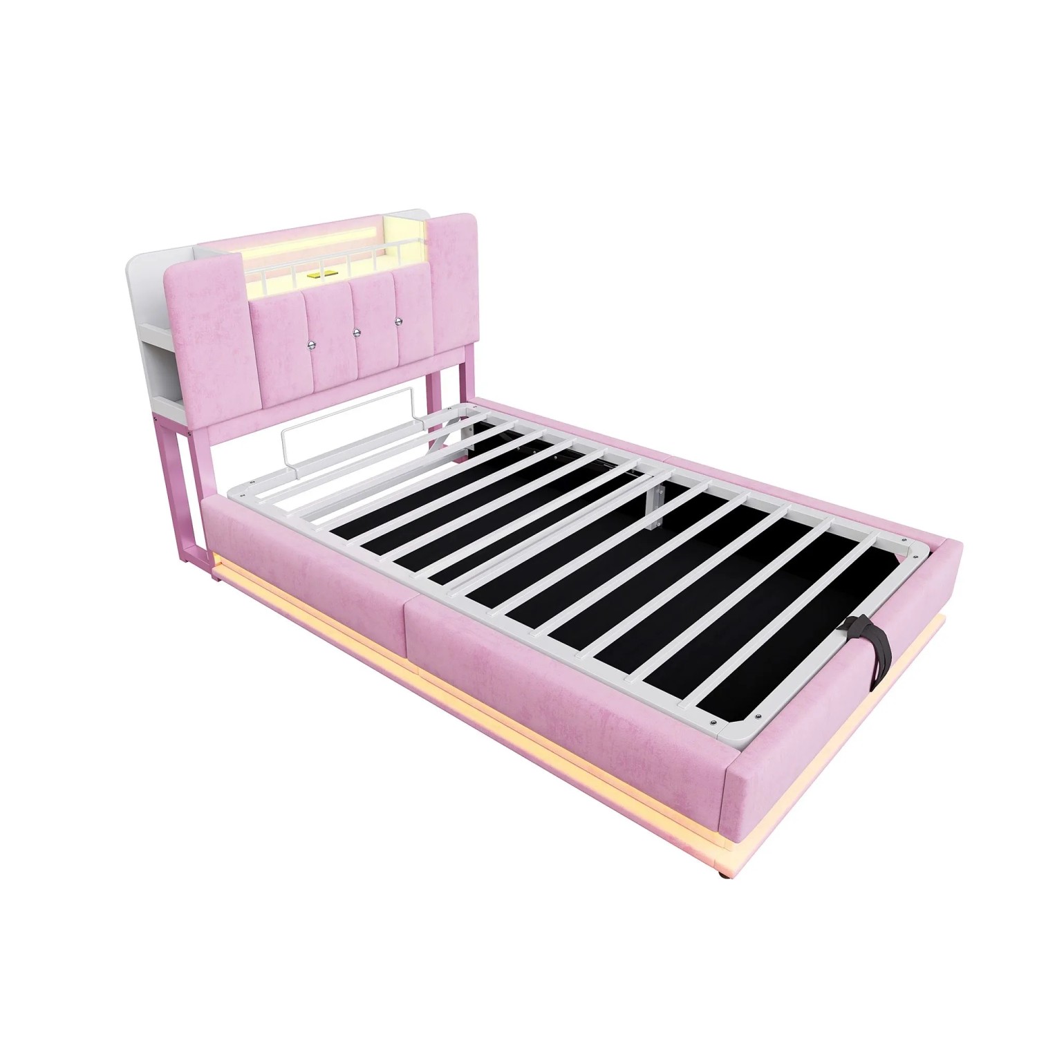okwish Kinderbett 90x200cm mit LED Stauraum Jugendzimmer Rosa ohne Matratze