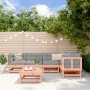 6-teiliges Garten Lounge Set aus Douglasie mit grauen Kissen. Gartenmöbel für Terrasse und Garten.