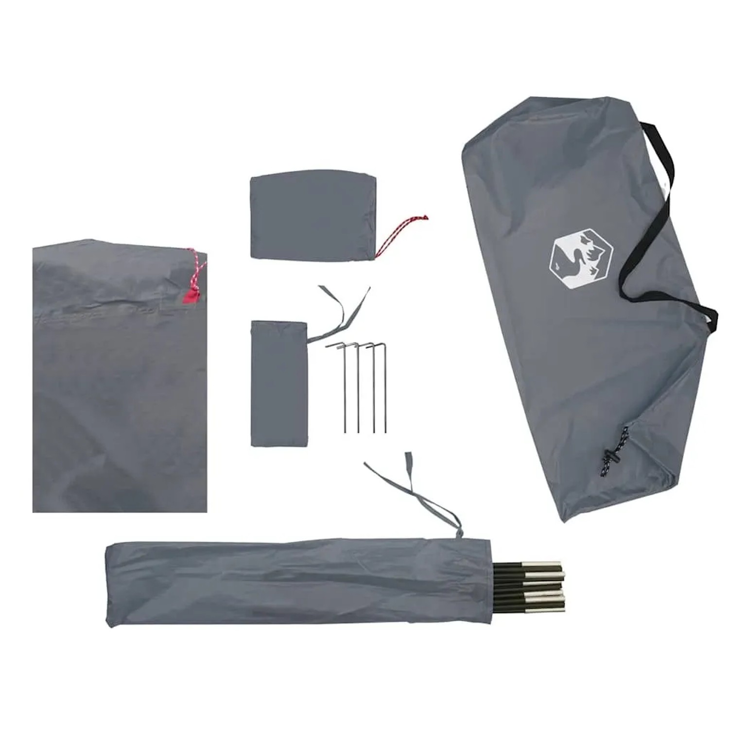 Verpacktes vidaXL Strandzelt in Grau, inklusive Heringe und Tragetasche. Camping & Zubehör.