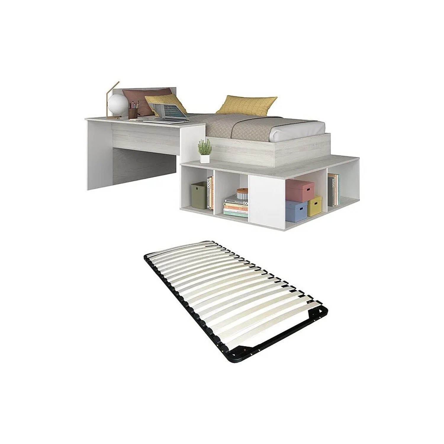Vente-unique Bettkombination Rigali Naturfarben Hell  Weiß 204.4 cm  233.2 cm