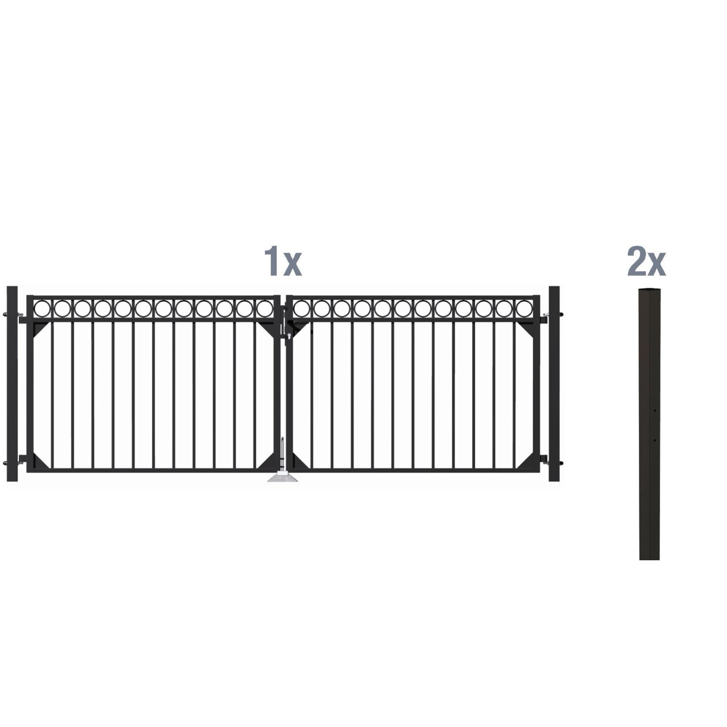 Metallzaun Doppeltor-Set Circle Schwarz z. Einbetonieren 120 cm x 301 cm