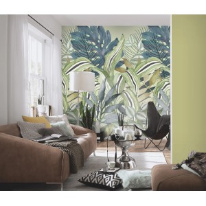Erismann Fototapete Guayana mit tropischem Blätter-Motiv in Grün, passend zu modernem Wohnambiente.