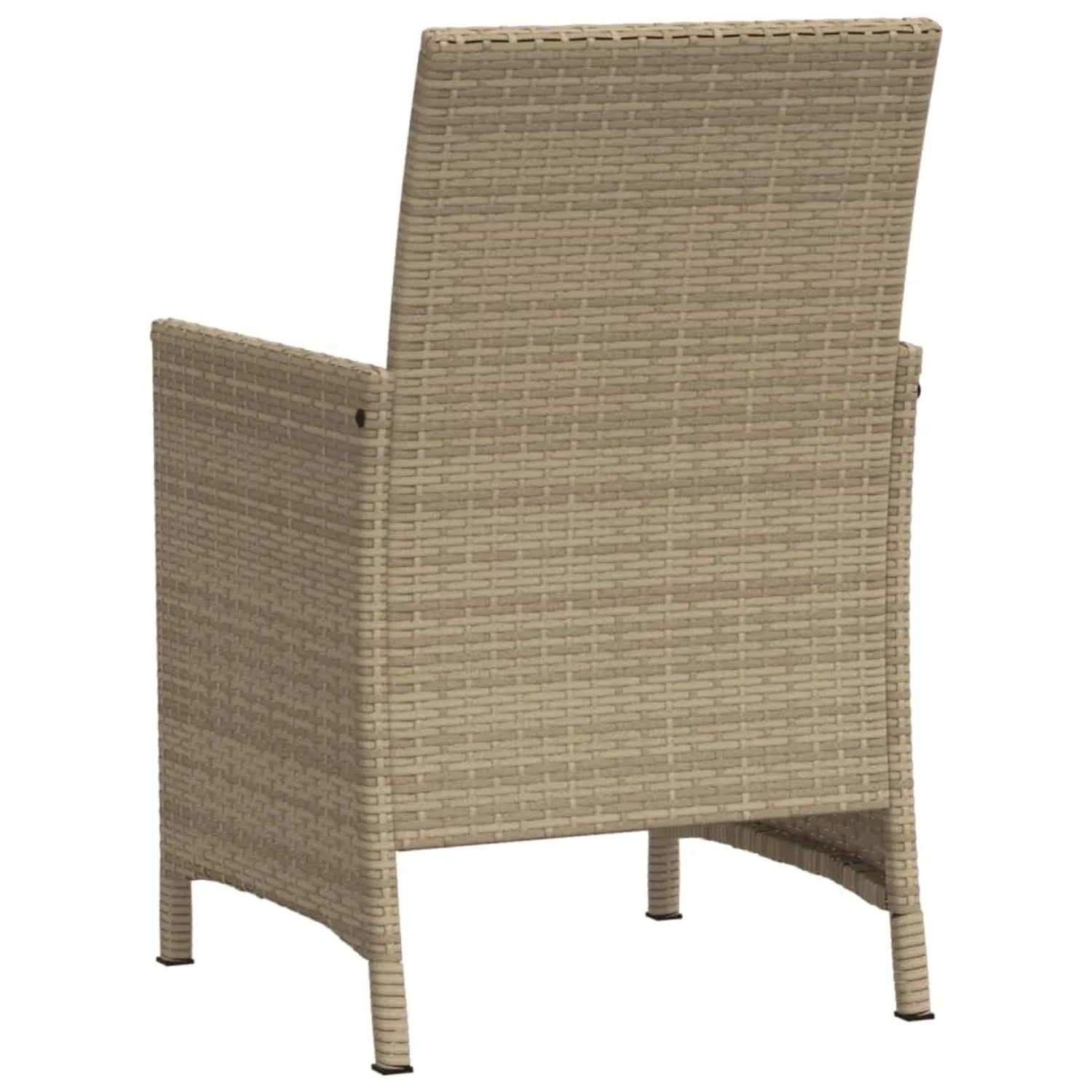 Rückansicht: 3-tlg. Bistro-Set aus beigem Poly Rattan, Gartenmöbel für Balkon und Terrasse.