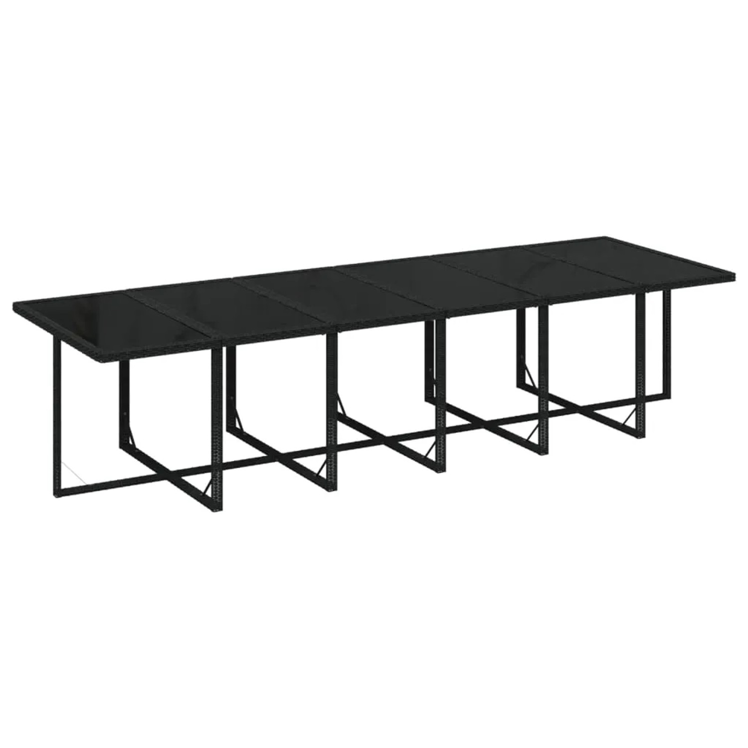 Schwarze vidaXL Garten-Essgruppe aus Rattan mit Tisch und Stühlen.