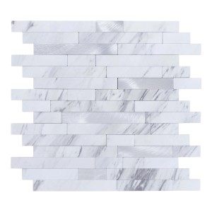 Selbstklebende Mosaikfliesen in Weiß und Silber, Stäbe, 1m² (11 Stück).