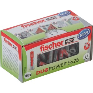 Fischer Dübel DuoPower 5x25 mm, 100 Stück im Karton. Universaldübel für sichere Befestigungen.